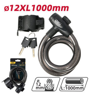 DELI κλειδαριά ποδηλάτου με κλειδί DL508062, Φ12mm, 1m, μαύρη | Gadgets - Αξεσουάρ | elabstore.gr