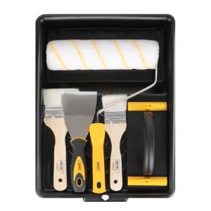 DELI σετ βαφής DL528006, ρολό/2x πινέλα/σπάτουλα/γυαλοχαρτιέρα/σκάφη, 6τμχ | Εργαλεία | elabstore.gr