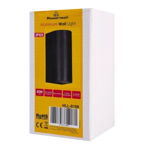 POWERTECH φωτιστικό τοίχου HLL-0188 για 2x GU10 λάμπες, μεταλλικό, IP65, μαύρο | eLabstore.gr