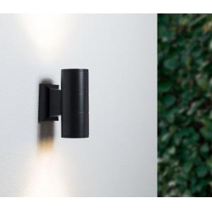 POWERTECH φωτιστικό τοίχου HLL-0190 για 2x GU10 λάμπες, μεταλλικό, IP65, μαύρο | Φωτισμός | elabstore.gr