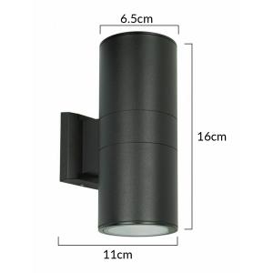 POWERTECH φωτιστικό τοίχου HLL-0190 για 2x GU10 λάμπες, μεταλλικό, IP65, μαύρο | Φωτισμός | elabstore.gr