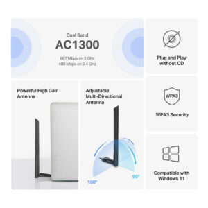 MERCUSYS ασύρματος USB αντάπτορας δικτύου MA30H, AC1300, Dual Band, V.2.0 | Δικτυακά | elabstore.gr