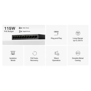 MERCUSYS Desktop Switch MS110CMP, 8x 10/100Mbps PoE+, 2x Gigabit, Ver. 1.0 | Δικτυακά | elabstore.gr