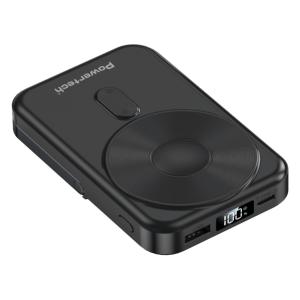 POWERTECH power bank με οθόνη PT-1416, 10000mah, magnetic wireless, 22.5W, μαύρο | Αξεσουάρ κινητών | elabstore.gr