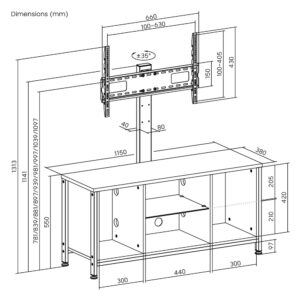 BRATECK έπιπλο τηλεόρασης με βάση WP2006ST-BK, 37-75", 115x38x131.3cm, μαύρο | Εικόνα & Ήχος | elabstore.gr