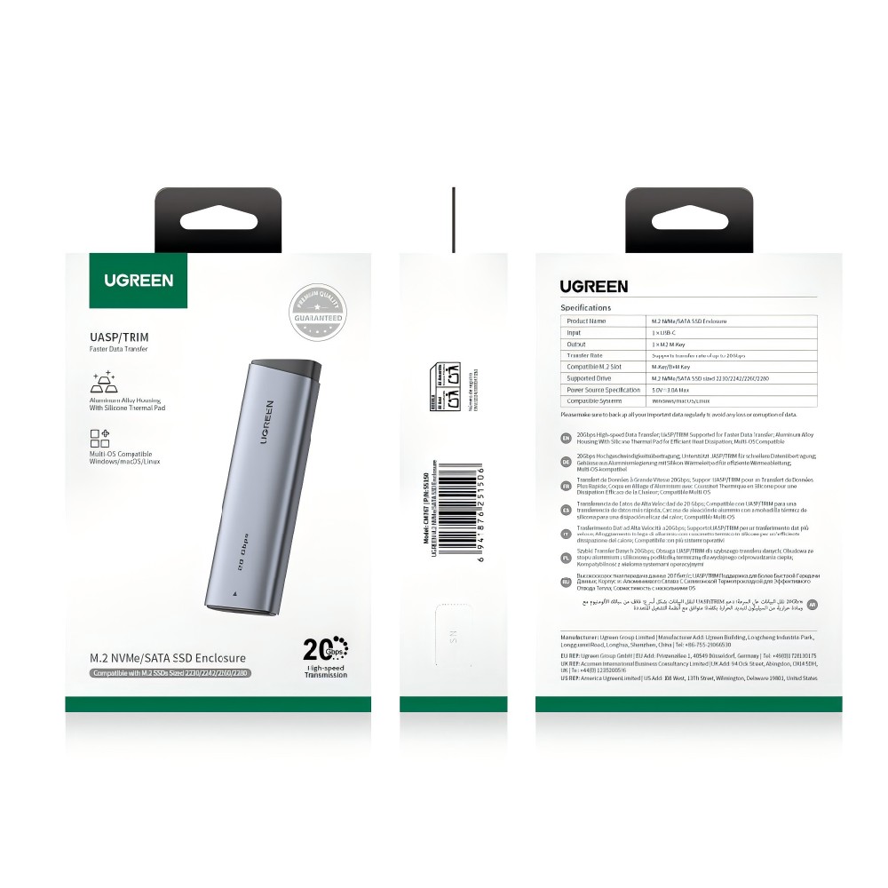 Θήκη M2 NVMe/M2 SATA SSD UGREEN CM767 55150 USB-C 3.2 | eLabstore.gr Θήκη M2 NVMe/M2 SATA SSD UGREEN CM767 55150 USB-C 3.2 | Αποθήκευση | elabstore.gr