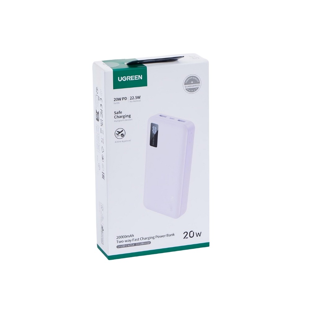Power Bank 20000mAh PD 20W UGREEN PB312 65590B 3 Θέσεων, με καλώδιο USB-C 60W Μωβ | eLabstore.gr Power Bank 20000mAh PD 20W UGREEN PB312 65590B 3 Θέσεων, με καλώδιο USB-C 60W Μωβ | Φόρτιση | elabstore.gr