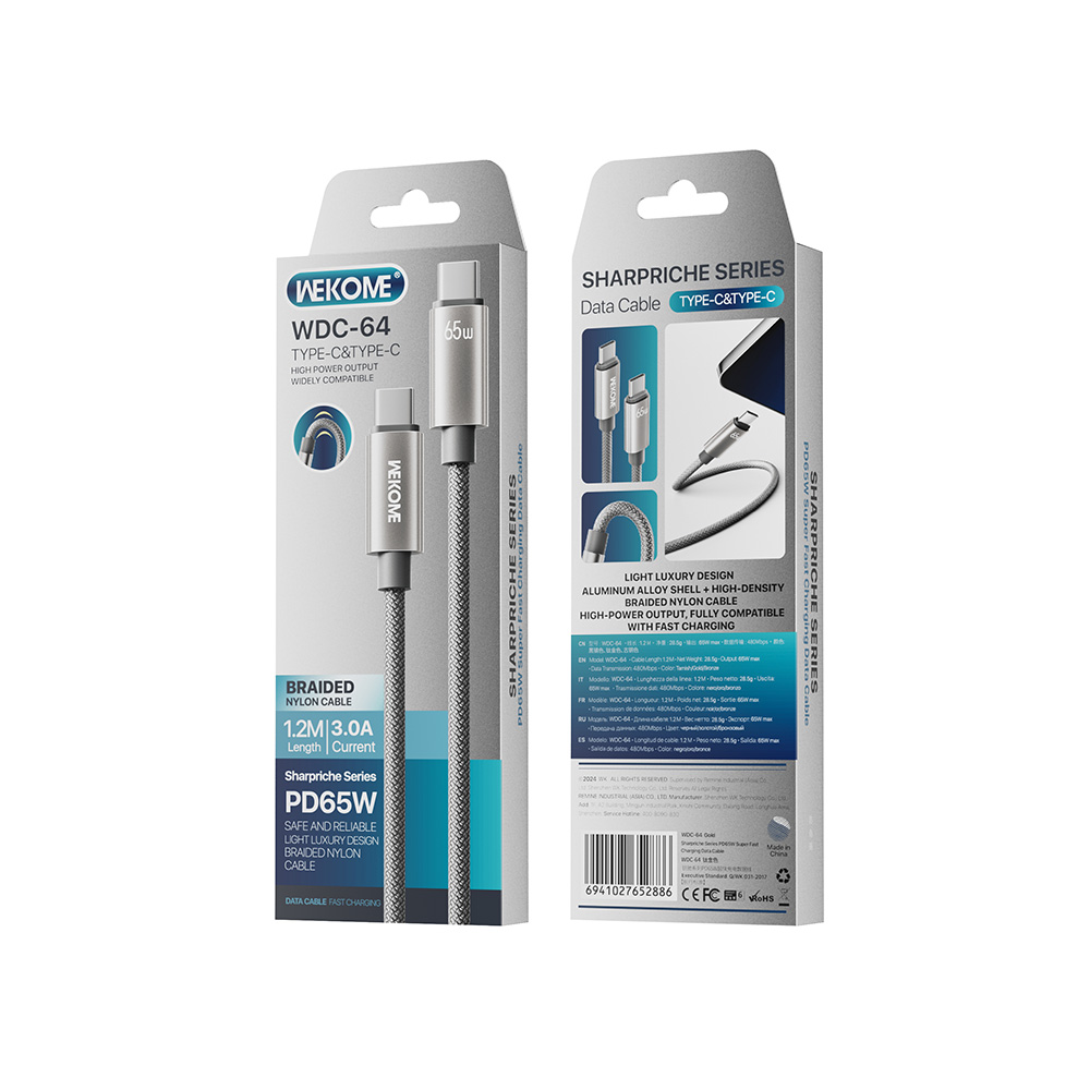 Καλώδιο Φόρτισης WK WDC-64 USB-C σε USB-C PD 65W 1.2m Γκρι | eLabstore.gr Καλώδιο Φόρτισης WK WDC-64 USB-C σε USB-C PD 65W 1.2m Γκρι | Καλώδια | elabstore.gr