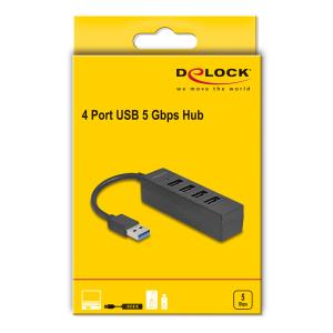 DELOCK USB hub 64350, 4x θυρών, USB 3.0, 5Gbps, USB σύνδεση, μαύρος | Συνοδευτικά PC | elabstore.gr