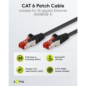 GOOBAY καλώδιο δικτύου 68694, CAT 6 S/FTP, copper, 250MHz, 10m, μαύρο | Καλώδια - Αντάπτορες | elabstore.gr