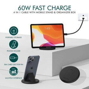 POWERTECH all in one κιτ φόρτισης με καλώδιο & αντάπτορες CAB-U161, 60W, 30cm, μαύρο | Καλώδια - Αντάπτορες | elabstore.gr