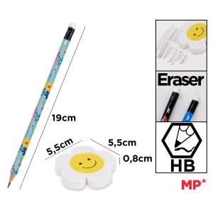 MP σετ ξύλινα μολύβια & γόμα Flowers PE356-02, εξάγωνα, HB, 5τμχ | Αναλώσιμα - Είδη Γραφείου | elabstore.gr