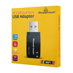 POWERTECH ασύρματος USB αντάπτορας δικτύου PT-1450, 1300Mbps dual band WiFi | Δικτυακά | elabstore.gr