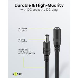 GOOBAY καλώδιο προέκτασης τροφοδοσίας 76635, 5.5x2.1mm, 1.5m, μαύρο | eLabstore.gr GOOBAY καλώδιο προέκτασης τροφοδοσίας 76635, 5.5x2.1mm, 1.5m, μαύρο | Καλώδια - Αντάπτορες | elabstore.gr