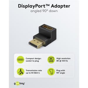 GOOBAY αντάπτορας DisplayPort 77130, 8K/144Hz, γωνιακός, μαύρος | Καλώδια - Αντάπτορες | elabstore.gr