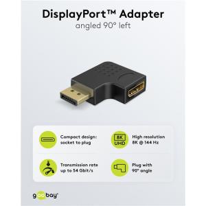 GOOBAY αντάπτορας DisplayPort 77131, 8K/144Hz, γωνιακός, μαύρος | Καλώδια - Αντάπτορες | elabstore.gr