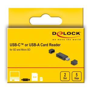 DELOCK card reader 91020 για SD & micro SD, USB/USB-C σύνδεση, 5Gbps, μαύρο | Συνοδευτικά PC | elabstore.gr