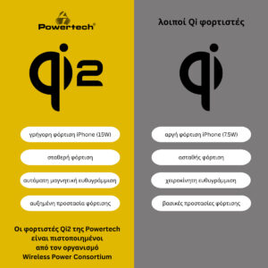 POWERTECH ασύρματος φορτιστής PT-1491, 3 σε 1, Qi2, 15W, μαύρος | Αξεσουάρ κινητών | elabstore.gr