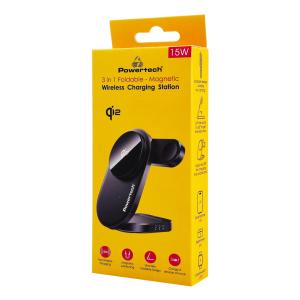 POWERTECH ασύρματος φορτιστής PT-1491, 3 σε 1, Qi2, 15W, μαύρος | eLabstore.gr