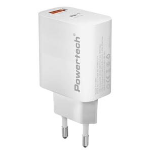 POWERTECH φορτιστής τοίχου PT-1493, USB/USB-C, 20W, λευκός | Αξεσουάρ κινητών | elabstore.gr
