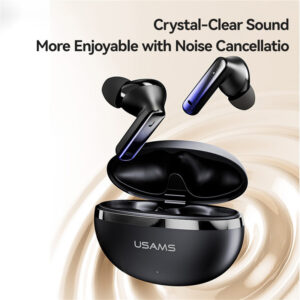 USAMS earphones με θήκη φόρτισης E02, TWS, ANC & ENC, Φ10mm, 35/300mAh, μαύρα | Αξεσουάρ κινητών | elabstore.gr