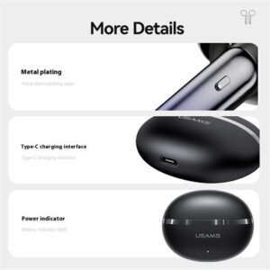 USAMS earphones με θήκη φόρτισης E02, TWS, ANC & ENC, Φ10mm, 35/300mAh, μαύρα | eLabstore.gr
