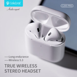 CELEBRAT earphones με θήκη φόρτισης C200 Pro, True Wireless, 13mm, 30/300mAh, λευκά | Αξεσουάρ κινητών | elabstore.gr