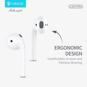 CELEBRAT earphones με θήκη φόρτισης C200 Pro, True Wireless, 13mm, 30/300mAh, λευκά | eLabstore.gr