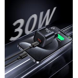 USAMS φορτιστής τοίχου CC263, USB & USB-C, 30W, GaN, μαύρος | Αξεσουάρ κινητών | elabstore.gr