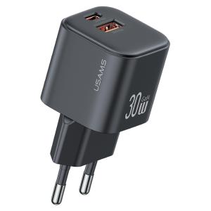 USAMS φορτιστής τοίχου CC263, USB & USB-C, 30W, GaN, μαύρος | Αξεσουάρ κινητών | elabstore.gr