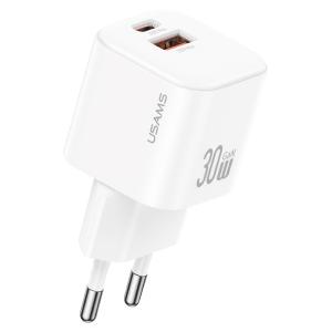USAMS φορτιστής τοίχου CC263, USB & USB-C, 30W, GaN, λευκός | Αξεσουάρ κινητών | elabstore.gr