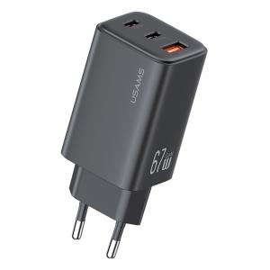 USAMS φορτιστής τοίχου CC265, USB & 2x USB-C, 67W, GaN, μαύρος | Αξεσουάρ κινητών | elabstore.gr