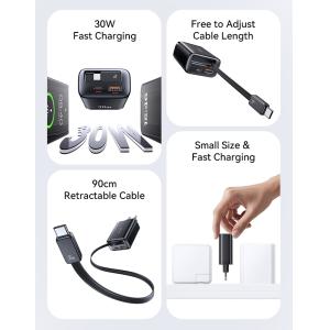 USAMS φορτιστής τοίχου CC296 με καλώδιο, USB & USB-C, 30W, μαύρος | Αξεσουάρ κινητών | elabstore.gr