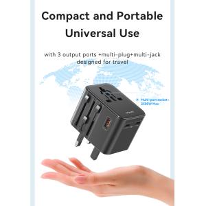 USAMS φορτιστής/αντάπτορας πρίζας CC309, USB & 2x USB-C, universal, 25W, μαύρος | Αξεσουάρ κινητών | elabstore.gr