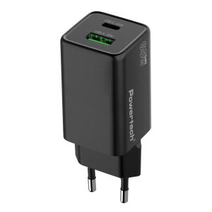 POWERTECH φορτιστής τοίχου PT-1501, USB/USB-C, 65W, GaN, μαύρος | Αξεσουάρ κινητών | elabstore.gr