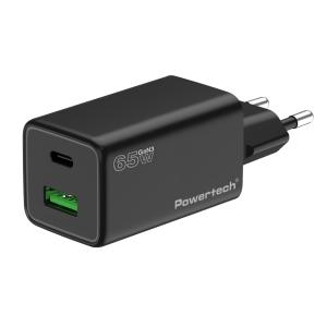 POWERTECH φορτιστής τοίχου PT-1501, USB/USB-C, 65W, GaN, μαύρος | Αξεσουάρ κινητών | elabstore.gr