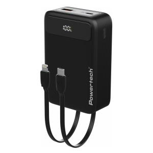 POWERTECH power bank PT-1504 με καλώδια & οθόνη, 20000mah, 22.5W, μαύρο | Αξεσουάρ κινητών | elabstore.gr