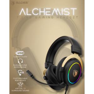 SADES gaming headset Alchemist, USB σύνδεση, 50mm, V7.1 surround, ENC, RGB, multi-platform, μαύρο | eLabstore.gr