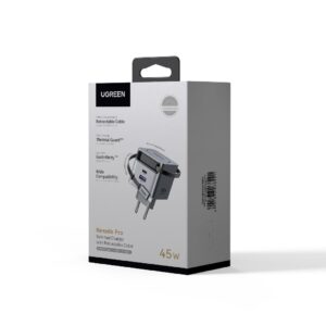 Φορτιστής Σπιτιού GaN PD 45W UGREEN X614 65822 2 Θέσεων, με καλώδιο USB-C 45W Γκρι | Φόρτιση | elabstore.gr