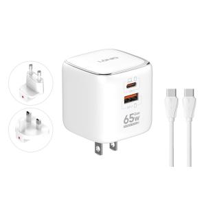LDNIO φορτιστής τοίχου Q2617 με καλώδιο USB-C, EU/UK/US βύσμα, USB/USB-C, 65W, GaN, λευκός | Αξεσουάρ κινητών | elabstore.gr