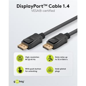 GOOBAY καλώδιο DisplayPort 74778, VESA Certified, 8K/60Hz, 32.4 Gbps, 2m, μαύρο | Καλώδια - Αντάπτορες | elabstore.gr