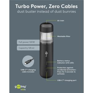 GOOBAY 2 σε 1 σκουπάκι χειρός & air duster 77829, 120W, 6000mAh, μαύρο | Εργαλεία | elabstore.gr