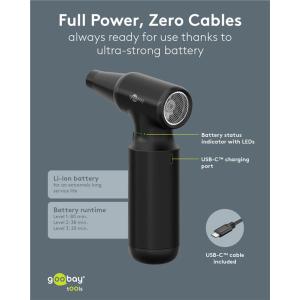 GOOBAY ηλεκτρικό air duster 77830, 100W, 6000mAh, μαύρο | Εργαλεία | elabstore.gr