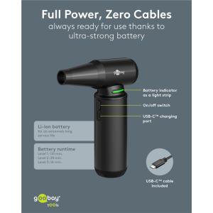 GOOBAY ηλεκτρικό air duster 77831 με φακό, 180W, 6000mAh, μαύρο | Εργαλεία | elabstore.gr