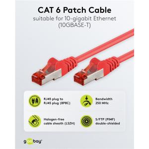 GOOBAY καλώδιο δικτύου 92458, CAT 6 S/FTP, copper, 250MHz, 0.15m, κόκκινο | Καλώδια - Αντάπτορες | elabstore.gr