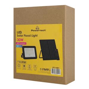 POWERTECH LED ηλιακός προβολέας PT-1461 με τηλεχειριστήριο, 30W, 4000K, 400lm, IP66 | Φωτισμός | elabstore.gr
