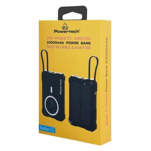 POWERTECH ηλιακό power bank PT-1505 με καλώδιο, 10000mah, magnetic wireless, 35W, μαύρο | Αξεσουάρ κινητών | elabstore.gr