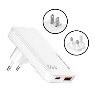 POWERTECH φορτιστής τοίχου PT-1532, EU/UK/CN βύσμα, USB/USB-C, 65W, GaN, λευκός | Αξεσουάρ κινητών | elabstore.gr