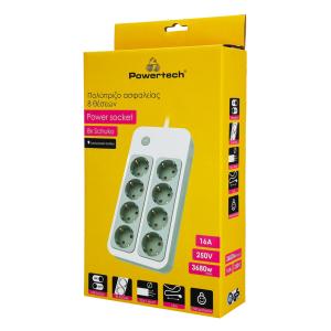 POWERTECH πολύπριζο ασφαλείας PT-1534, 8 θέσεων, 16A, 1.5m, λευκό | eLabstore.gr POWERTECH πολύπριζο ασφαλείας PT-1534, 8 θέσεων, 16A, 1.5m, λευκό | Τροφοδοσία Ρεύματος | elabstore.gr