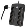 POWERTECH πολύπριζο ασφαλείας PT-1535, 8 θέσεων, με USB & USB-C θύρες, 16A, 1.5m, μαύρο | Τροφοδοσία Ρεύματος | elabstore.gr